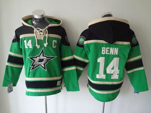 Stars #14 Jamie Benn Green Sawyer Hooded Sweatshirt Stitched Jersey