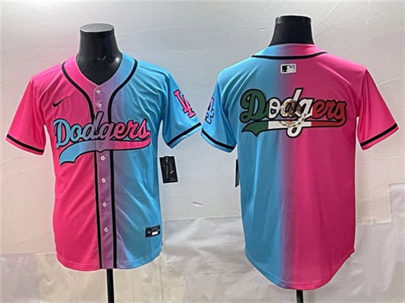 Los Angeles Dodgers Team Big Logo Pink Blue Limited Stitched Jersey