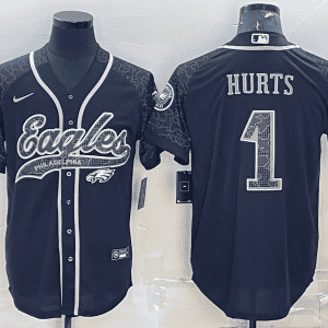 Philadelphia Eagles #1 Jalen Hurts Black Reflective With Patch Cool Base Stitched Baseball Jersey