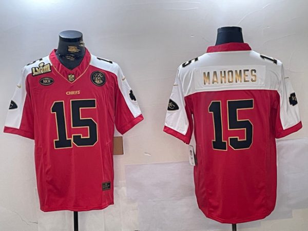 Kansas City Chiefs #15 Patrick Mahomes Red With Gold Super Bowl LVIII Patch Limited Stitched Jersey