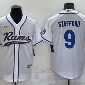 Los Angeles Rams #9 Matthew Stafford White With Patch Cool Base Stitched Baseball Jersey