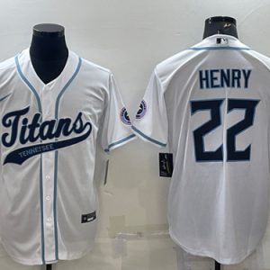 Tennessee Titans #22 Derrick Henry White With Patch Cool Base Stitched Baseball Jersey