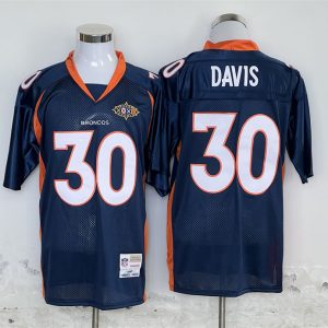 Denver Broncos #30 Terrell Davis Navy Throwback Stitched Jersey