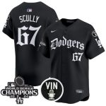 Los Angeles Dodgers #67 Vin Scully Black Mexico 2025 LA Gothic Style With Vin And 2024 World Series Champions Patch Vapor Premier Limited Stitched Jersey