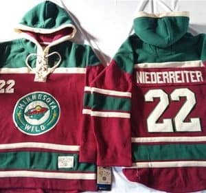Wild #22 Nino Niederreiter Red Sawyer Hooded Sweatshirt Stitched Jersey
