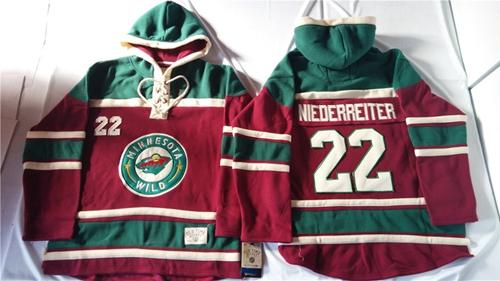 Wild #22 Nino Niederreiter Red Sawyer Hooded Sweatshirt Stitched Jersey
