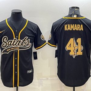 New Orleans Saints #41 Alvin Kamara Black Team Big Logo With Patch Cool Base Stitched Baseball Jersey