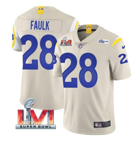 Los Angeles Rams #28 Marshall Faulk Bone 2022 Super Bowl LVI Vapor Limited Stitched Jersey