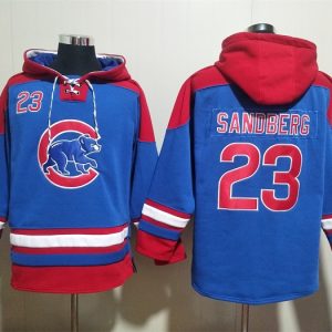 Chicago Cubs #23 Ryne Sandberg Royal Red Ageless Must-Have Lace-Up Pullover Hoodie