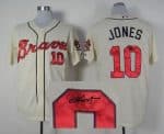 Braves #10 Chipper Jones Cream Cool Base Autographed Stitched Jersey