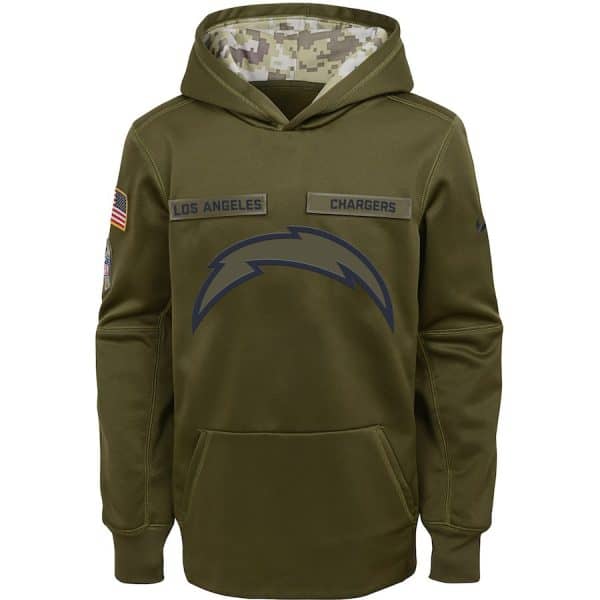 Youth Los Angeles Chargers Olive Salute To Service Pullover Performance NFL Hoodie
