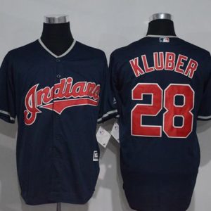 Indians #28 Corey Kluber Navy Blue New Cool Base Stitched Jersey