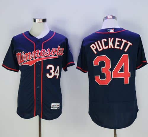 Twins #34 Kirby Puckett Navy Blue Flexbase Authentic Collection Stitched Jersey