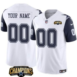 Dallas Cowboys Custom White Navy 2023 F.U.S.E. NFC East Champions Patch Stitched Jersey