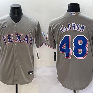 Texas Rangers #48 Jacob deGrom Gray With Patch Cool Base Stitched Jersey