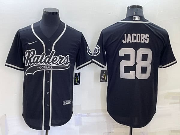 Las Vegas Raiders #28 Josh Jacobs Black Cool Base Stitched Baseball Jersey