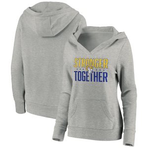 Los Angeles Rams Heather Gray Stronger Together Crossover Neck Pullover Hoodie(Run Small)