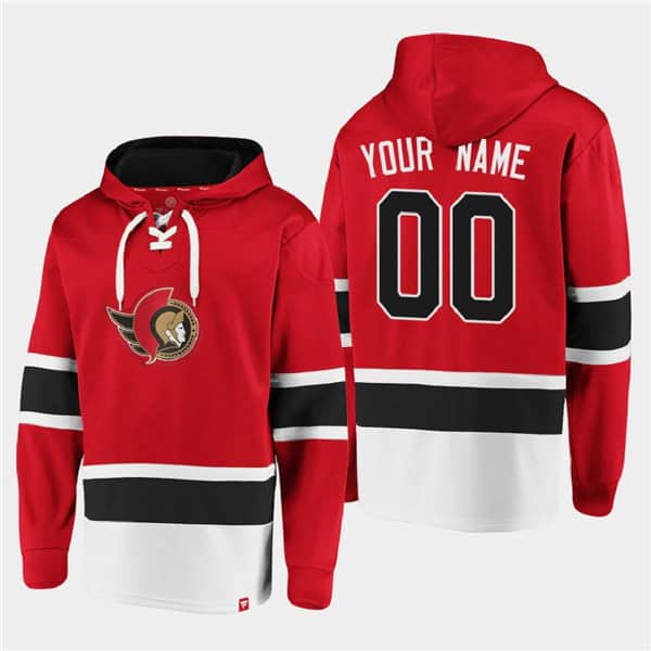 Ottawa Senators Custom Red Ageless Must-Have Lace-Up Pullover Hoodie