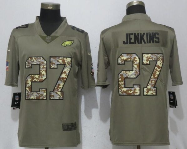 Philadelphia Eagles #27 Malcolm Jenkins Olive Camo Salute To Service Limited Stitched Jersey