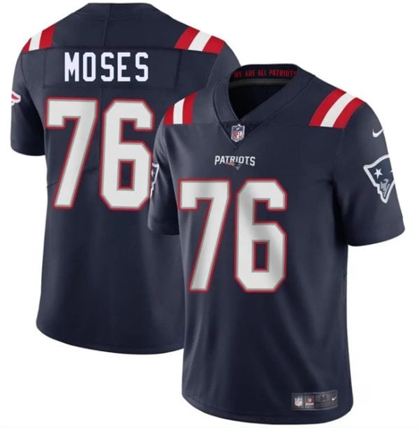 New England Patriots #76 Morgan Moses Navy 2025 Vapor Limited Stitched Jersey