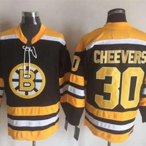 Bruins #30 Gerry Cheevers Black Yellow CCM Throwback New Stitched Jersey