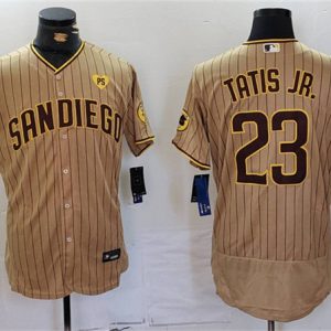 San Diego Padres #23 Fernando Tatis Jr. Tan With PS Patch Flex Base Stitched Jersey