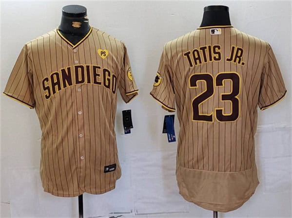 San Diego Padres #23 Fernando Tatis Jr. Tan With PS Patch Flex Base Stitched Jersey