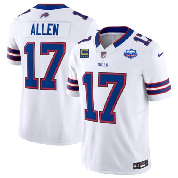 Buffalo Bills #17 Josh Allen White 2025 F.U.S.E. With Farewell Patch And 4-Star C Patch Vapor Untouchable Limited Stitched Jersey