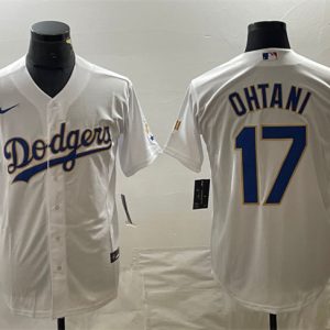 Los Angeles Dodgers #17 Shohei Ohtani White Gold Cool Base With Patch Stitched Jersey
