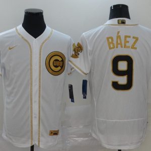 Chicago Cubs #9 Javier Baez White Golden Flex Base Stitched Jersey