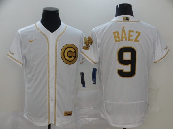 Chicago Cubs #9 Javier Baez White Golden Flex Base Stitched Jersey