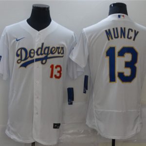 Los Angeles Dodgers #13 Max Muncy White Gold Championship Flex Base Sttiched Jersey