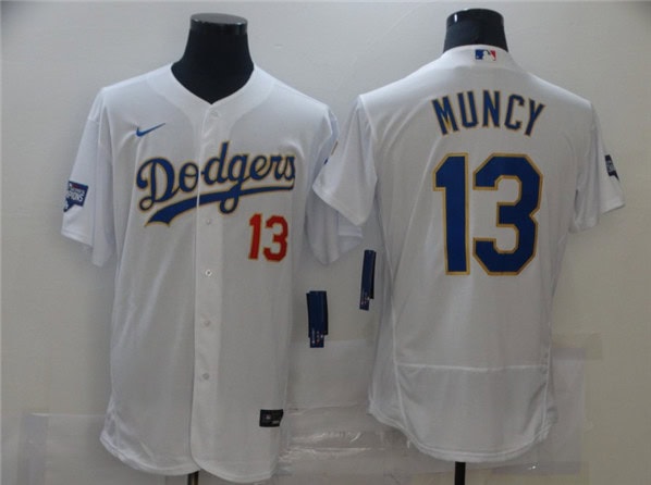 Los Angeles Dodgers #13 Max Muncy White Gold Championship Flex Base Sttiched Jersey