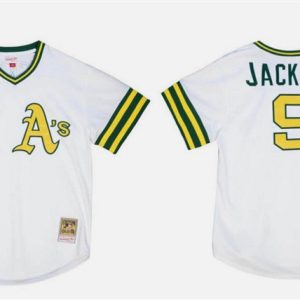 Oakland Athletics #9 Reggie Jackson White Mitchell Ness Stitched Jersey