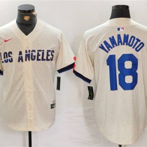 Brooklyn Dodgers #18 Yoshinobu Yamamoto Cream Stitched Jersey