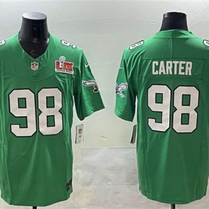 Philadelphia Eagles #98 Jalen Carter Green 2025 Super Bowl LIX Patch F.U.S.E. Throwback Vapor Untouchable Limited Stitched Jersey