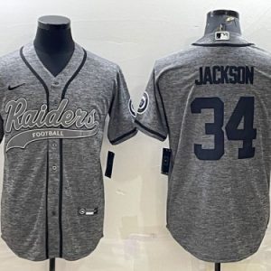 Las Vegas Raiders #34 Bo Jackson Gray With Patch Cool Base Stitched Baseball Jersey