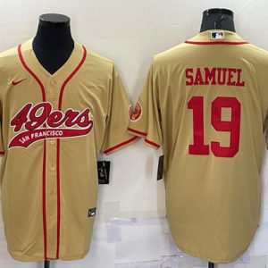 San Francisco 49ers #19 Deebo Samuel Gold With Patch Cool Base Stitched Baseball Jersey
