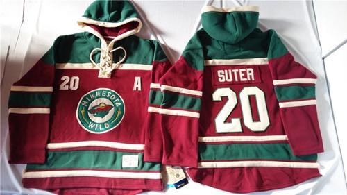 Wild #20 Ryan Suter Red Sawyer Hooded Sweatshirt Stitched Jersey