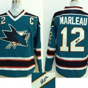 Sharks #12 Patrick Marleau Teal Autographed Stitched Jersey
