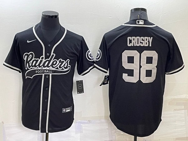 Las Vegas Raiders #98 Maxx Crosby Black Cool Base Stitched Baseball Jersey