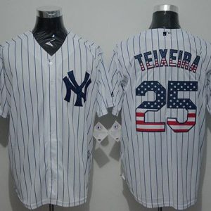 Yankees #25 Mark Teixeira White Strip USA Flag Fashion Stitched Jersey