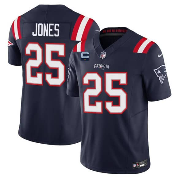 New England Patriots #25 Marcus Jones Navy 2025 F.U.S.E. With 1-Star C Patch Vapor Limited Stitched Jersey
