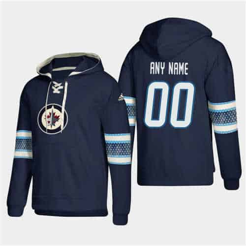 Winnipeg Jets Personalized Lace-Up Pullover Hoodie Blue