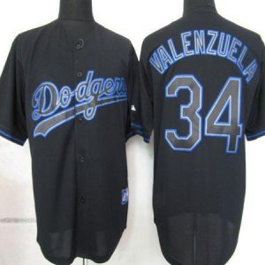 Dodgers #34 Fernando Valenzuela Black Fashion Stitched Jersey