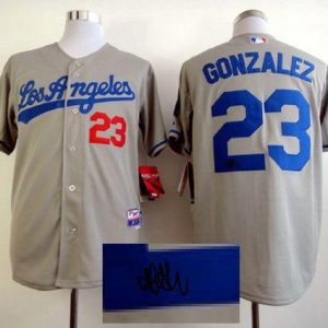 Dodgers #23 Adrian Gonzalez Grey Cool Base Autographed Stitched Jersey