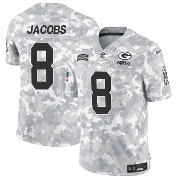 Green Bay Packers #8 Josh Jacobs Arctic Camo 2024 F.U.S.E. Salute To Service Limited Stitched Jersey