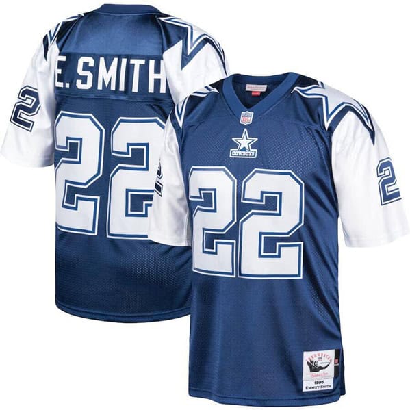 Dallas Cowboys #22 Emmitt Smith Navy 1995 Mitchell Ness Throwback Stitched Jersey