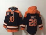 Detroit Tigers #28 Javier B¨¢ez Black Orange Lace-Up Pullover Hoodie