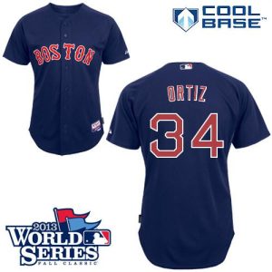 Red Sox #34 David Ortiz Dark Blue Cool Base 2013 World Series Patch Stitched Jersey